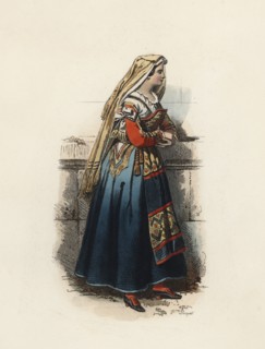Woman from Cervera (Kingdom of Naples), color engraving 1870.