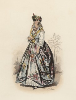 Mulatto woman from Martinique island, Color engraving 1870.