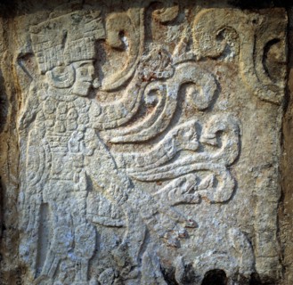 Detail of sculptural reliefs in buildings of the ancient city of Monte Alban.