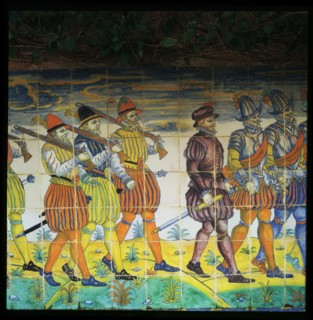 Bank of Talavera ceramic tiles in the garden of the Palace of the Marquis of Santa Cruz, they rep?