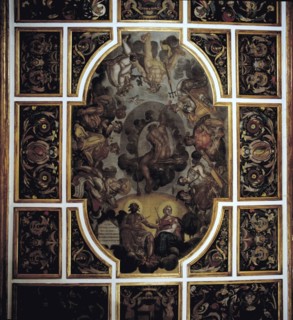 View of the paintings in the ceiling of the second floor room, in the Pilatos House of Sevilla, b?