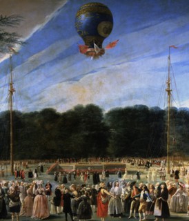 Ascent of a Montgolfier Balloon in Madrid 5 - Jul. 1784, flight by Boucle, oil on canvas.