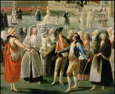 Detail of 'Montgolfier balloon ascension in Madrid', oil on canvas by Antonio Carnicero.