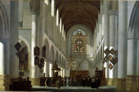 'Interior of St. Bavo Church in Harlem' 1668, oil on canvas by Job Berckheyde.