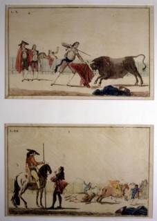 'Suerte de Matar' (Bullfighting stage), colored engraving by Antonio Carnicero.
