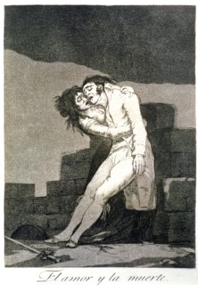 Los Caprichos, series of etchings by Francisco de Goya (1746-1828), plate 10: 'El amor y la muert?
