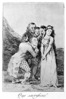 Los Caprichos, series of etchings by Francisco de Goya (1746-1828), plate 14: '¡Qué sacrificio!' ?