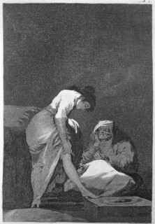 Los Caprichos, series of etchings by Francisco de Goya (1746-1828), plate 17: 'Bien tirada está' ?