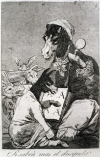 Los Caprichos, series of etchings by Francisco de Goya (1746-1828), plate 37: '¿Si sabra más el d?