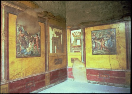 Frescoes on the walls of the House of Vettii in Pompeii.