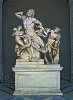 Laocoon. Sculptural group representing the Trojan priest and his two sons strangled by snakes..