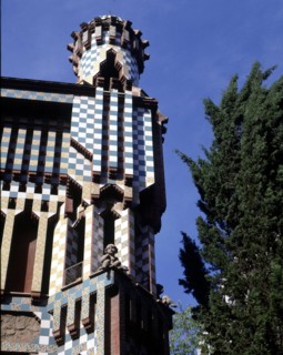 Detail of the top of the façade of the Vicens House, 1883-1888, designed by Antonio Gaudi.