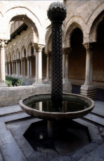 Fountain in the cloister of the Cathedral of Monreale (Sicily), Norman-Byzantine style.