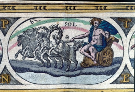 The sun, colored engraving from the book 'Le Theatre du monde' or 'Nouvel Atlas', 1645, created, ?