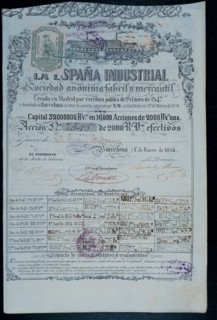Shares of vellon reals (old Spanish money) of the industrial and commercial Society La España Ind?