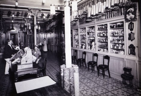 Interior of a toy store, carpets and cleaning objects located in 18 Puertaferrisa street, Barcelo?