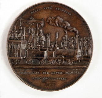 Bronze medal commemorating the inauguration of the first railway in the Iberian Peninsula, betwee?