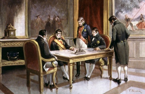 King Ferdinand VII conceiving a coup d'état against the Constitution in 1822.