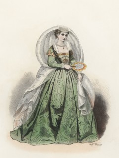 Noble Lady of Venice, in the modern age, color engraving 1870.