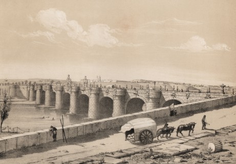 Madrid, Toledo bridge on the river Manzanares in 1842, Baroque (churrigueresco), built between 17?