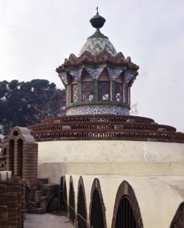 Outside of the stables pavilion with its great dome in the Guell House, it was built between 1884?