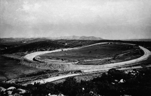 Aerial view of the Autódromo Nacional de Terramar in Sitges (Barcelona), in a postcard from the 1?