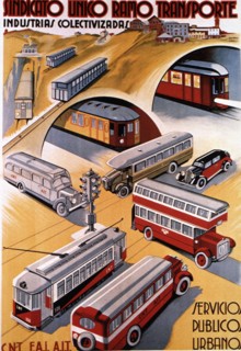 Poster advertising the urban public services, published by CNT and FAI during the years of the Se?