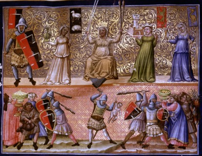 Frontispiece with representation of different scenes, Miniature in 'Codex Justinian Institutiones?