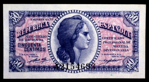 50-cents note edited by the Spanish Republic in 1937.