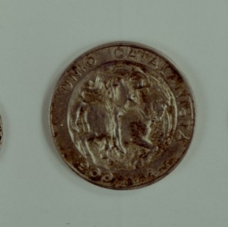 Head of a one-peseta coin in silver used as a medal of the Catalanist Union, work of the engravin?