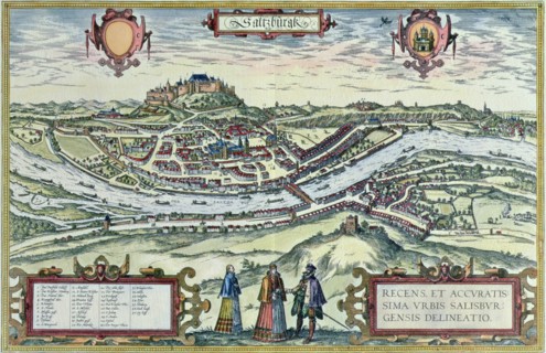 View of the city of Salzburg, on the banks of the Salzach River, with the Honensalzburg castle in?