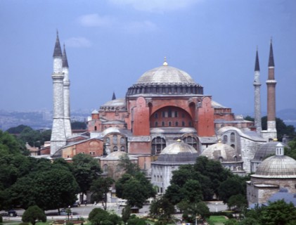 Exterior view of the Hagia Sophia Mosque in Istanbul.