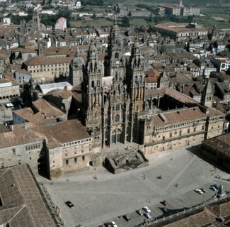 Aerial view of the Cathedral of Santiago de Compostela, dated in 1103..