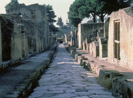 Remains of Cardo V street from the ruins of Herculaneum.