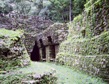 Overview front of the Temple of the Labyrinth in Yaxchilan.