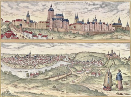 View of Prague, representing the Imperial Palace or Hradschin in the upper part and the town with?