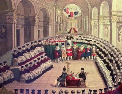 Council of Trent (1545 - 1547), called by Pope Paul III, first period, 18th century engraving.