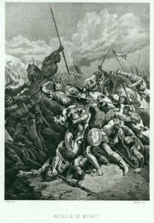 Battle of Muret, 1213, King D. Pedro II of Aragon died in battle, engraving.
