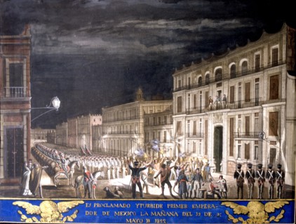 Agustin de Iturbide proclaimed Emperor of Mexico on 18 May. 1822, watercolor, 1822.