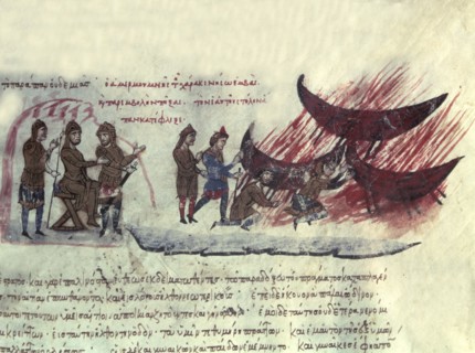 Saracens landed in Crete, Miniature in 'Scylitzes matritensis' (facsimile edition of the original?