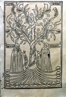 Engraving of a tree in the work 'Arbor Scientiae' (Science Tree) copy printed in Barcelona in 150?
