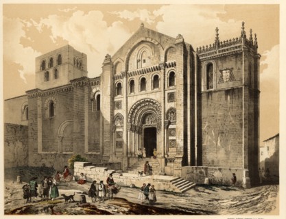 Cathedral of Zamora with villagers, life and traditional costumes of the time.