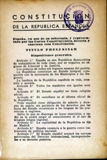 First page of the text of the Constitution of the Second Spanish Republic in 1931.