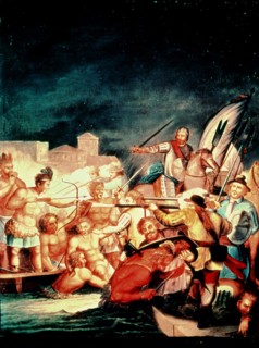 Conquest of Mexico, fighting between Indian and Spanish.