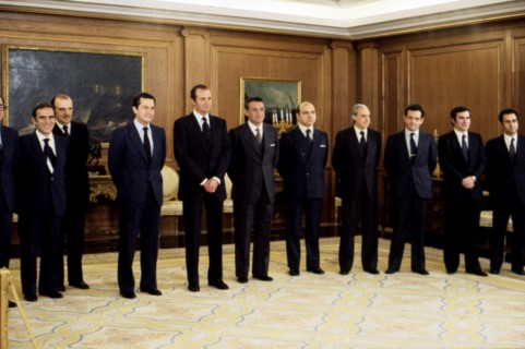 Juan Carlos I. (1938 -), King of Spain, at the Zarzuela Palace with the 4th government of Preside?