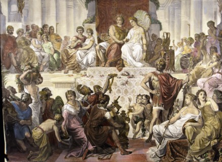 Wedding in Susa', Alexander the Great, king of Macedonia (356-323 B.C.), With Estatira, colored e?