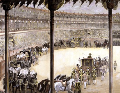 Bullfight held in Madrid with the assistance of kings' Alfonso XII, King Spain (1857-1885).