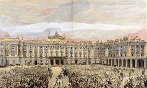 Check the king in the Royal Palace of Madrid', Alfonso XII, King of Spain (1857-1885), engraving ?