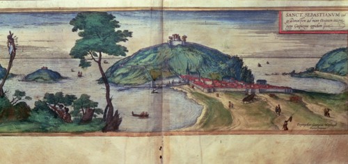 View of the city of San Sebastian. Engraving in 'Civitates Orbis Terrarum', 1576 by George Braun ?