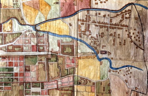 Detail of a map of the village of Gracia (Barcelona) in 1845.